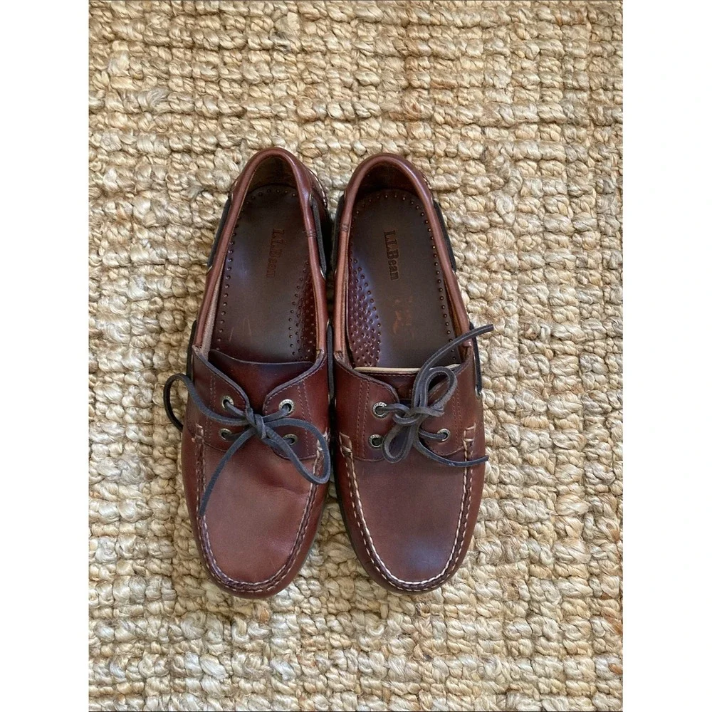L.L. Bean Men's Chestnut Brown Leather Boat Shoe Size 10.5D Loafers‎ Slip On